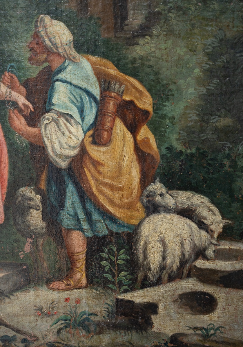 Coppia di dipinti ad olio su tela – Scene bibliche pastorali-photo-1