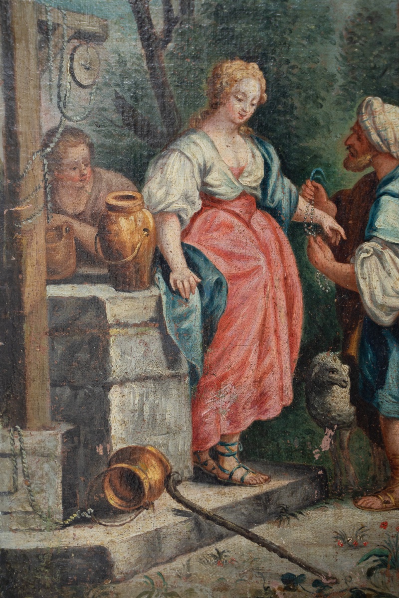 Coppia di dipinti ad olio su tela – Scene bibliche pastorali-photo-2