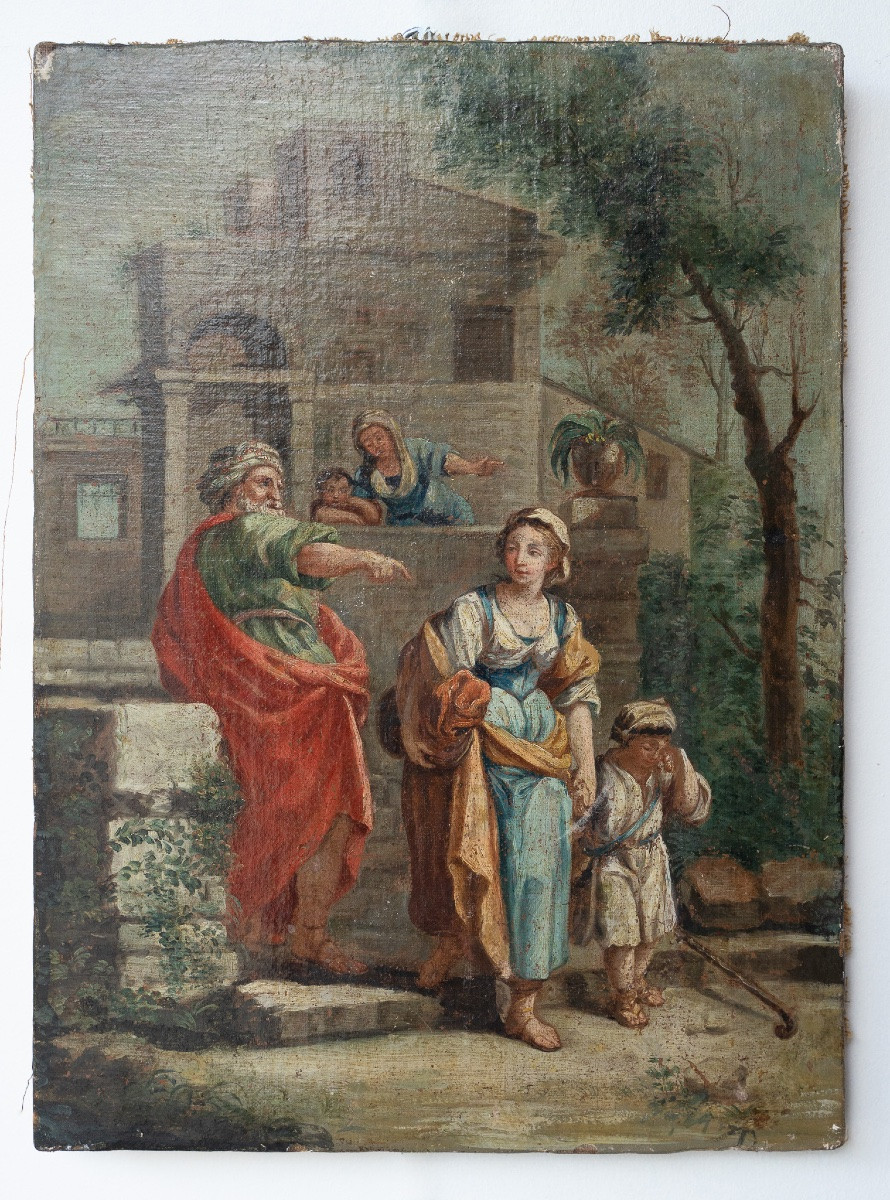 Coppia di dipinti ad olio su tela – Scene bibliche pastorali-photo-4