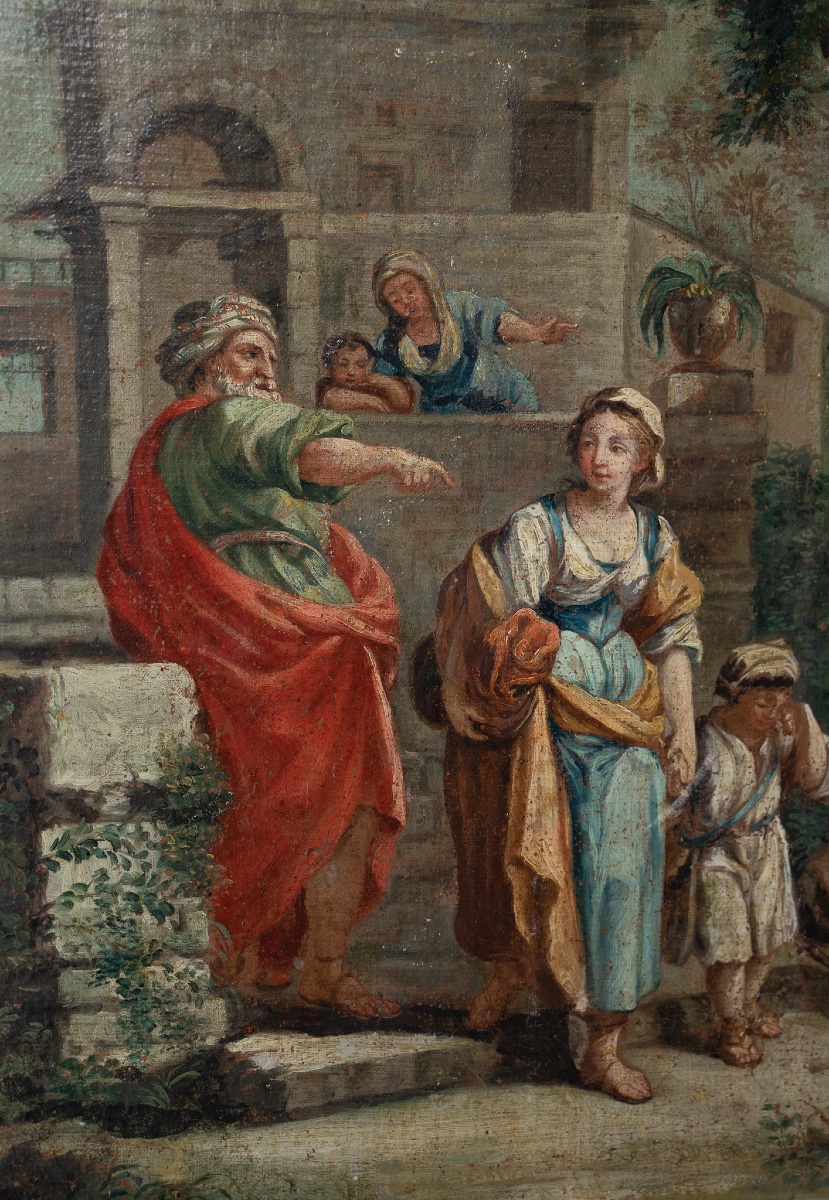 Coppia di dipinti ad olio su tela – Scene bibliche pastorali-photo-6