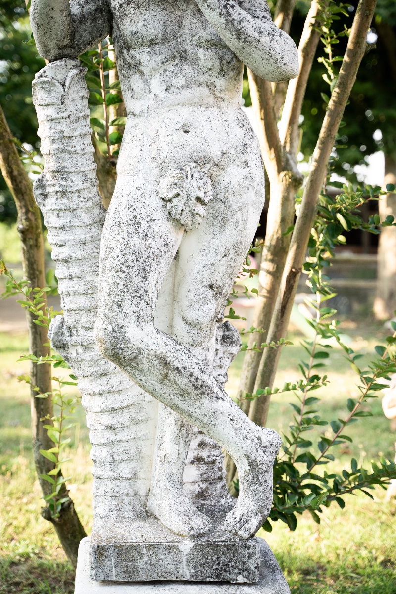 Putto con flauto – Scultura liberty in graniglia, anni ’30-photo-4