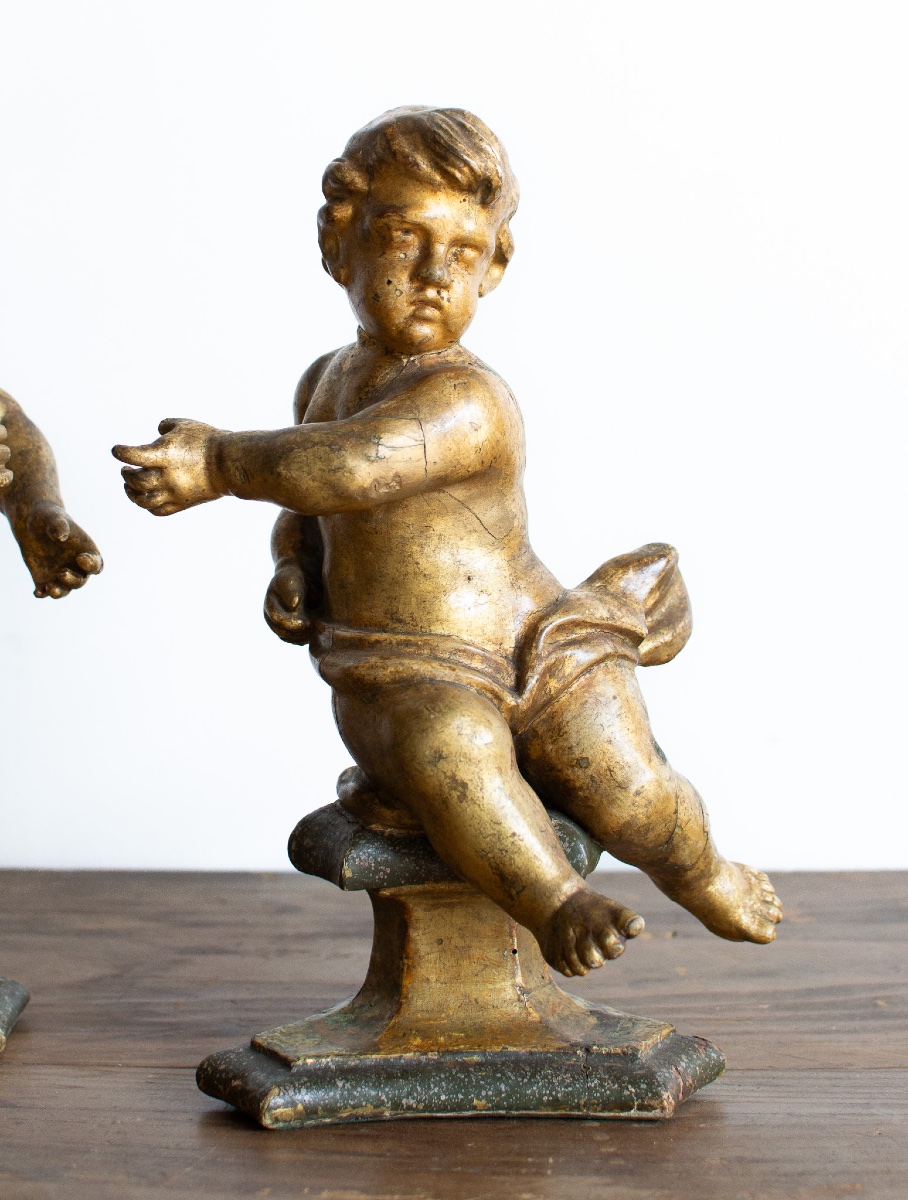 Coppia di putti in legno dorato e laccato – Lombardia, fine XVII secolo-photo-4