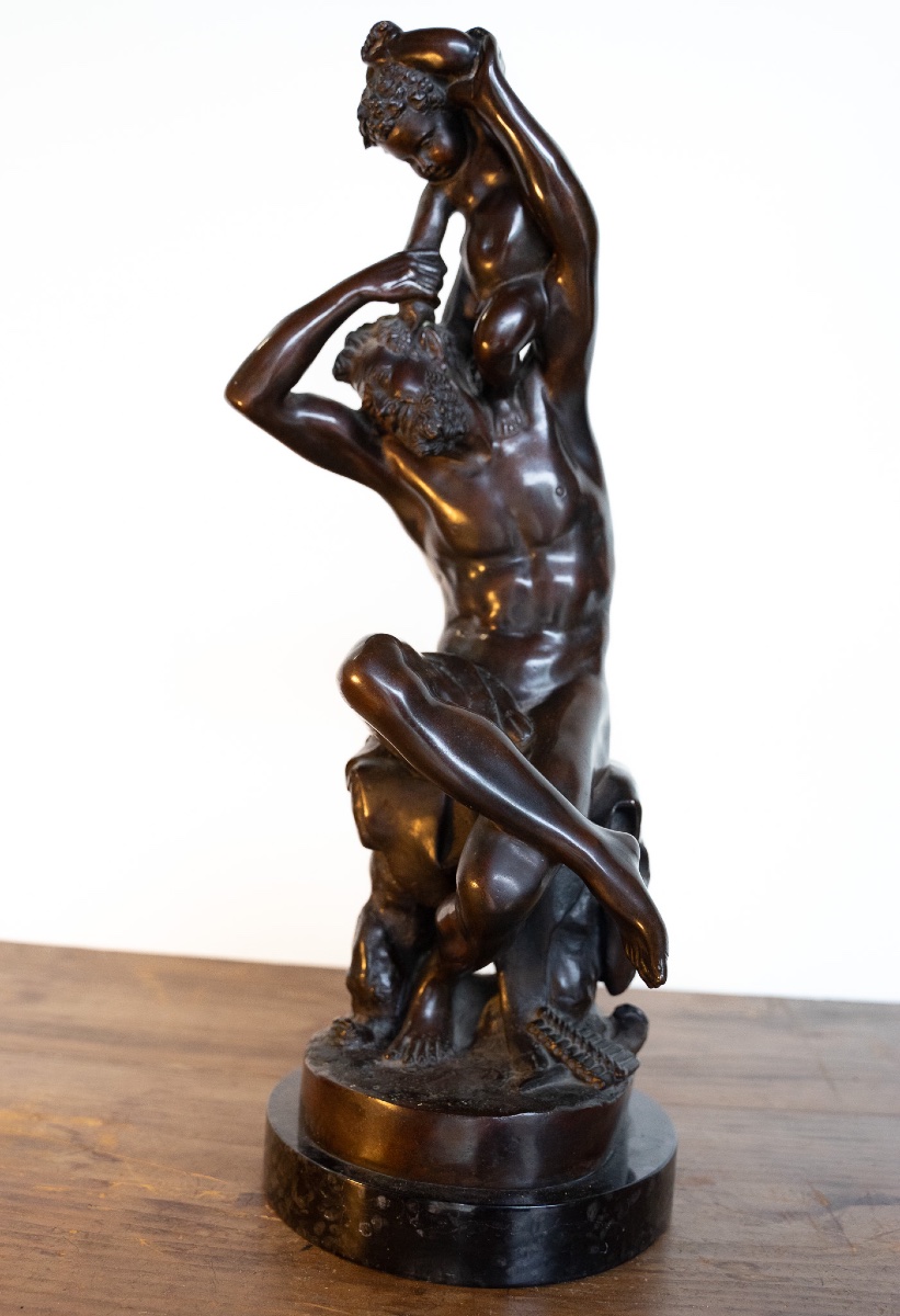 Scultura in bronzo di nudo maschile con bambino – Ferdinando De Luca, Napoli, fine XIX secolo-photo-1