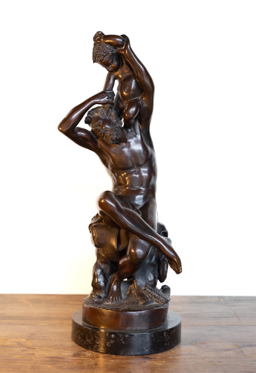 Scultura in bronzo di nudo maschile con bambino – Ferdinando De Luca, Napoli, fine XIX secolo