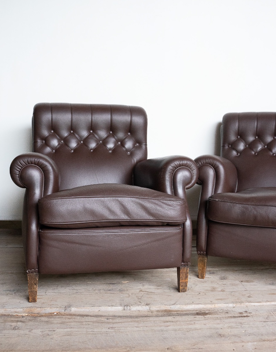 Coppia di poltrone Frau in pelle testa di moro – Anni ’60/’70-photo-2