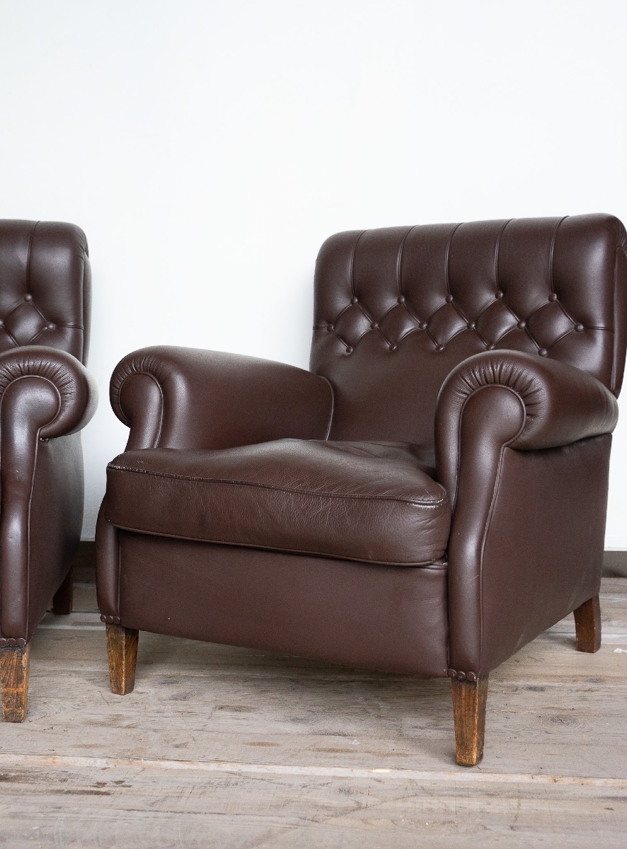 Coppia di poltrone Frau in pelle testa di moro – Anni ’60/’70-photo-3