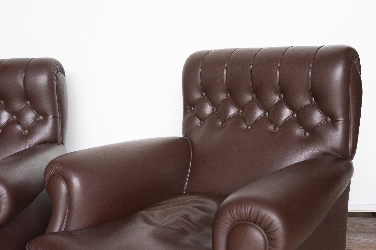 Coppia di poltrone Frau in pelle testa di moro – Anni ’60/’70-photo-1