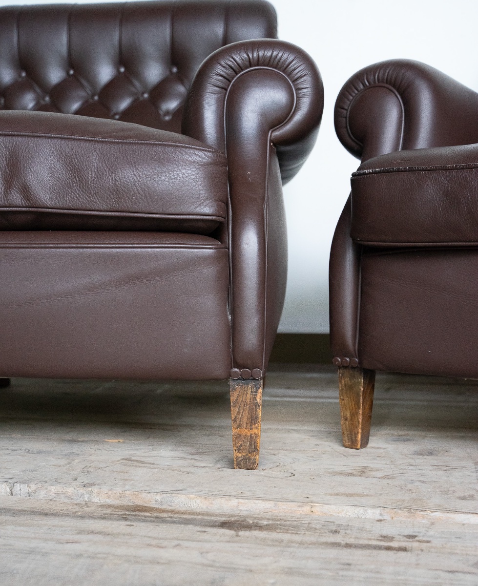 Coppia di poltrone Frau in pelle testa di moro – Anni ’60/’70-photo-5