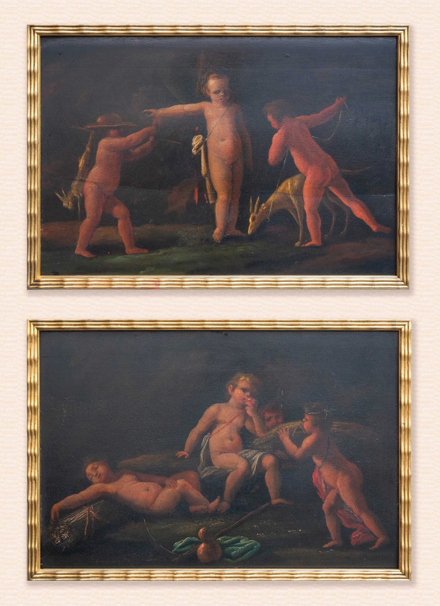 Coppia di scene di gioco di bambini – Scuola emiliana, fine XVII.