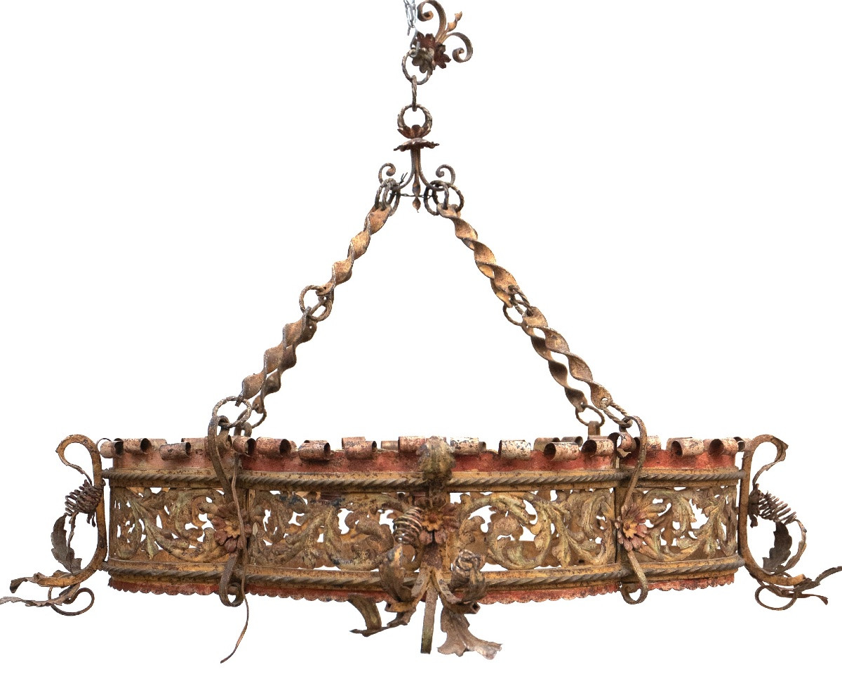 Lampadario in ferro battuto a 3 luci– Venezia, fine XIX secolo-photo-2