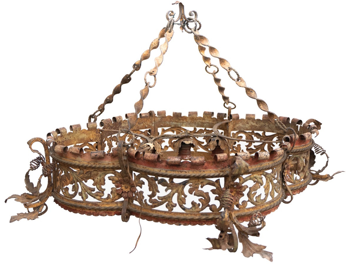Lampadario in ferro battuto a 3 luci– Venezia, fine XIX secolo-photo-3