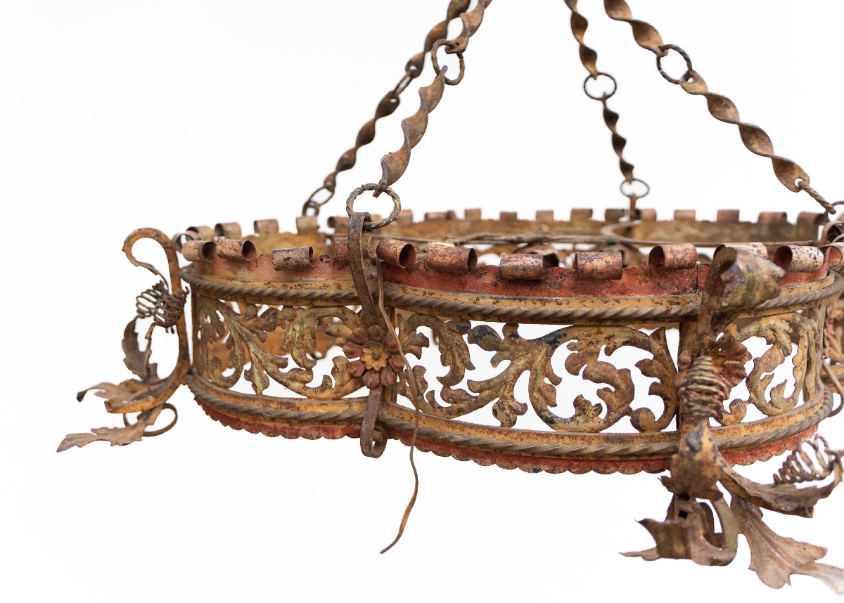 Lampadario in ferro battuto a 3 luci– Venezia, fine XIX secolo-photo-1