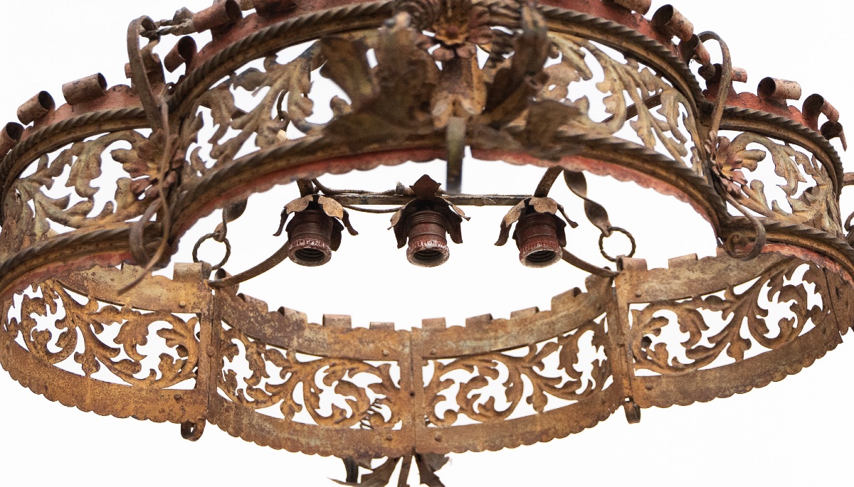 Lampadario in ferro battuto a 3 luci– Venezia, fine XIX secolo-photo-2
