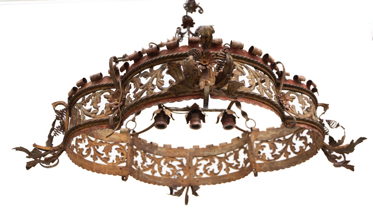 Lampadario in ferro battuto a 3 luci– Venezia, fine XIX secolo-photo-3