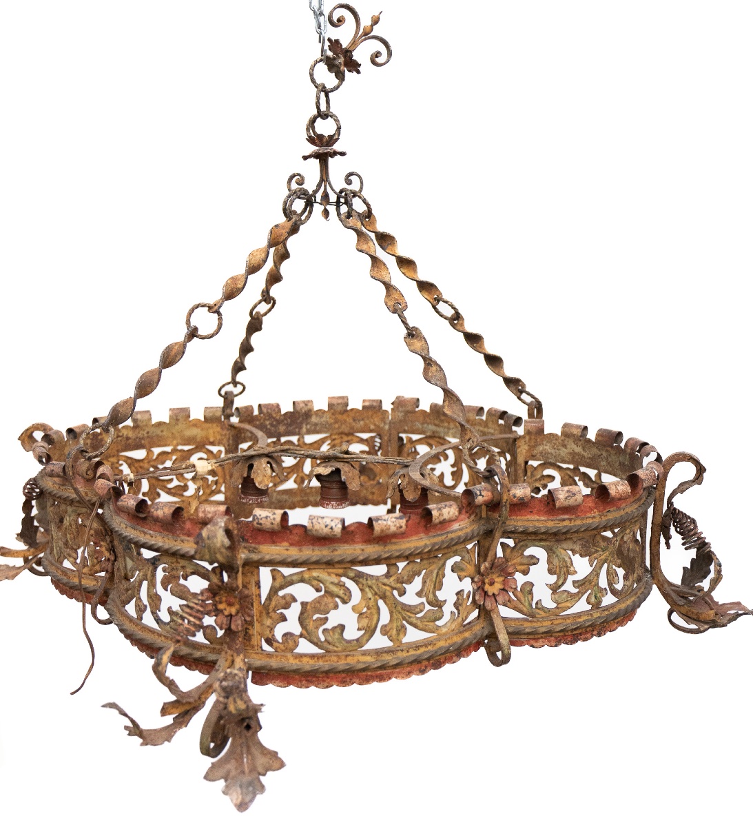 Lampadario in ferro battuto a 3 luci– Venezia, fine XIX secolo-photo-4