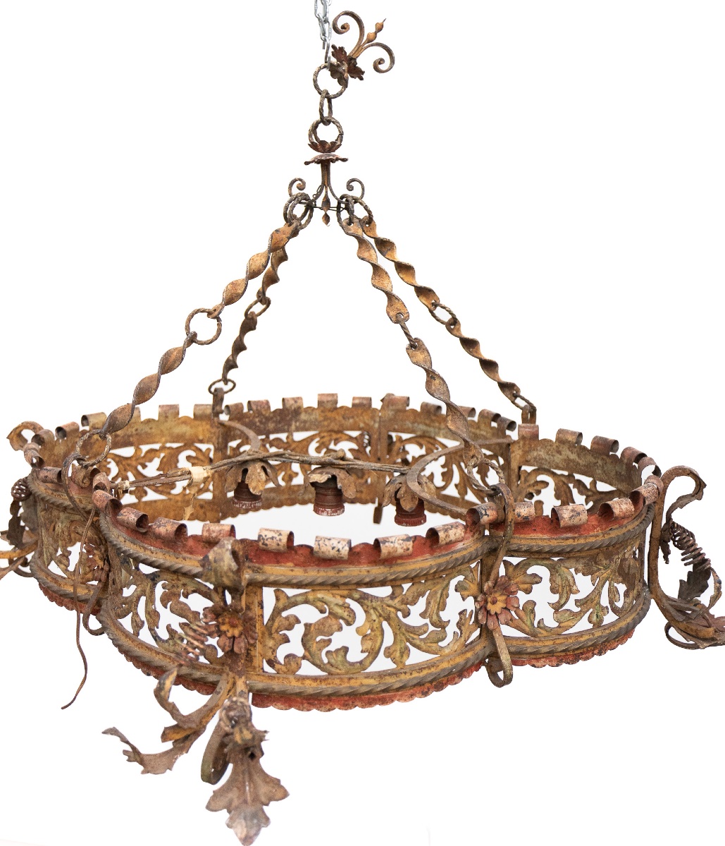 Lampadario in ferro battuto a 3 luci– Venezia, fine XIX secolo-photo-5