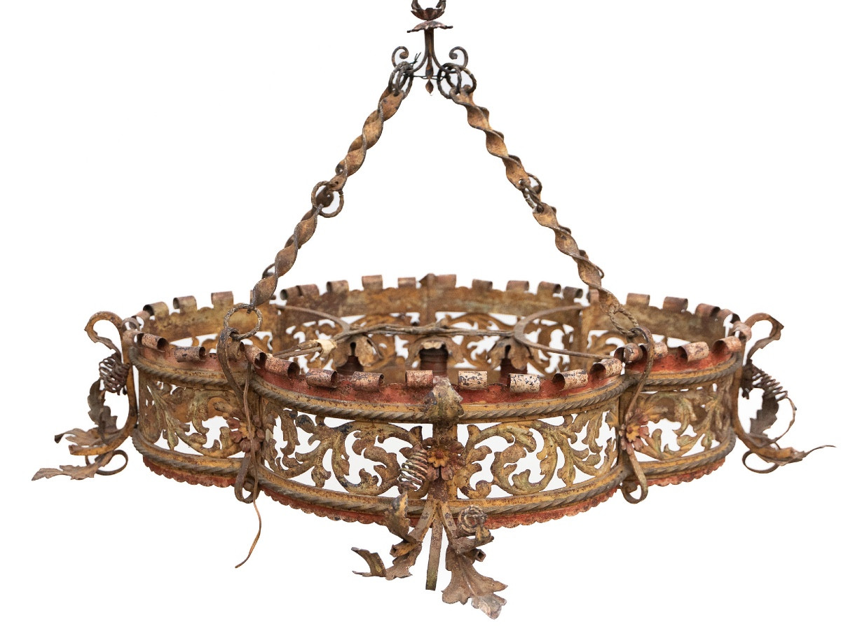 Lampadario in ferro battuto a 3 luci– Venezia, fine XIX secolo