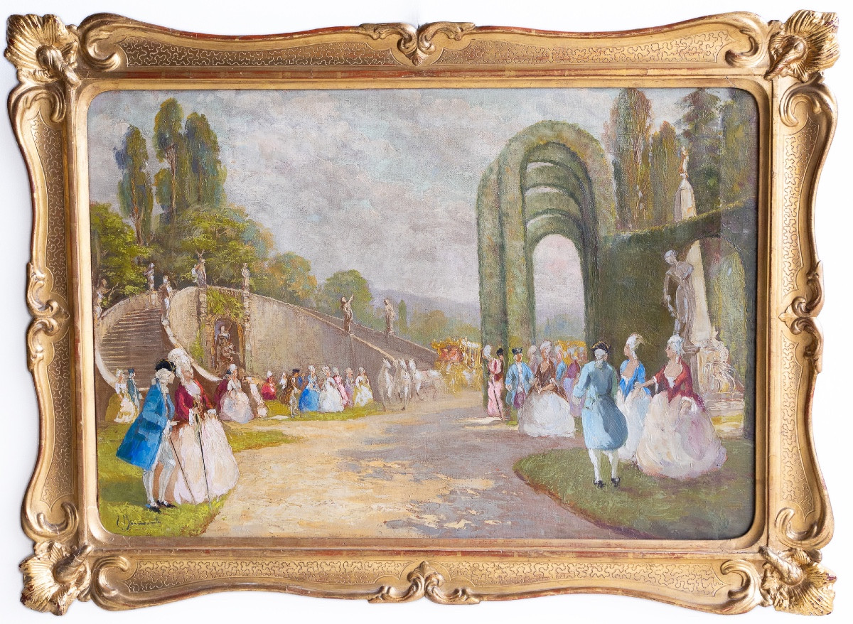 Dame e gentiluomini in giardino aristocratico - Eugenio Bonivento