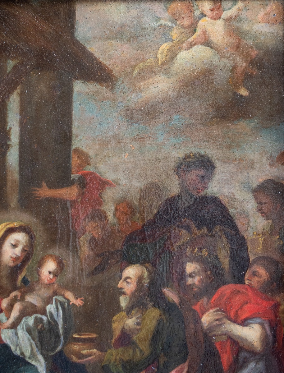 Dipinto raffigurante la Sacra Famiglia, olio su rame-photo-4