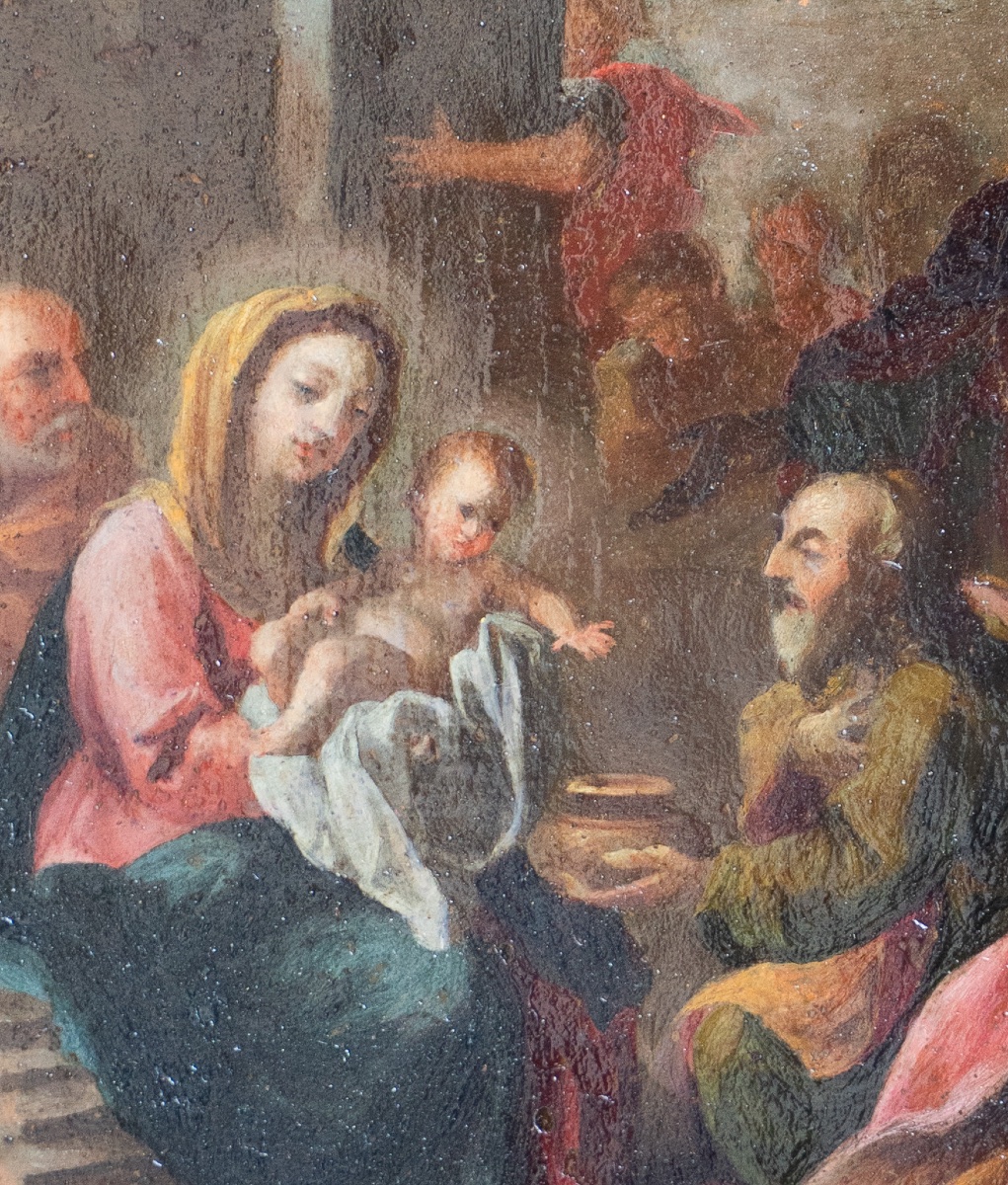 Dipinto raffigurante la Sacra Famiglia, olio su rame-photo-3