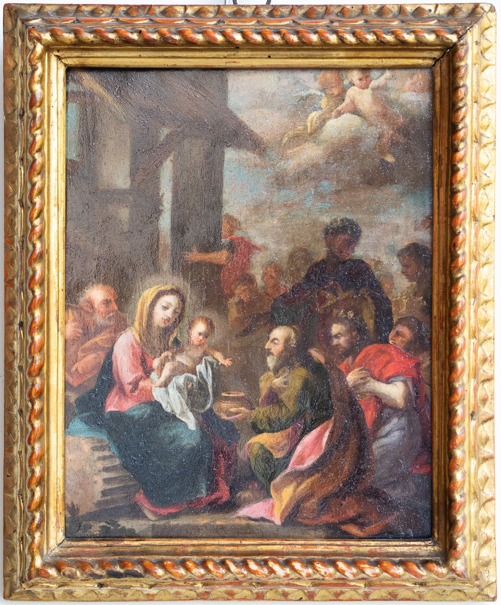 Dipinto raffigurante la Sacra Famiglia, olio su rame