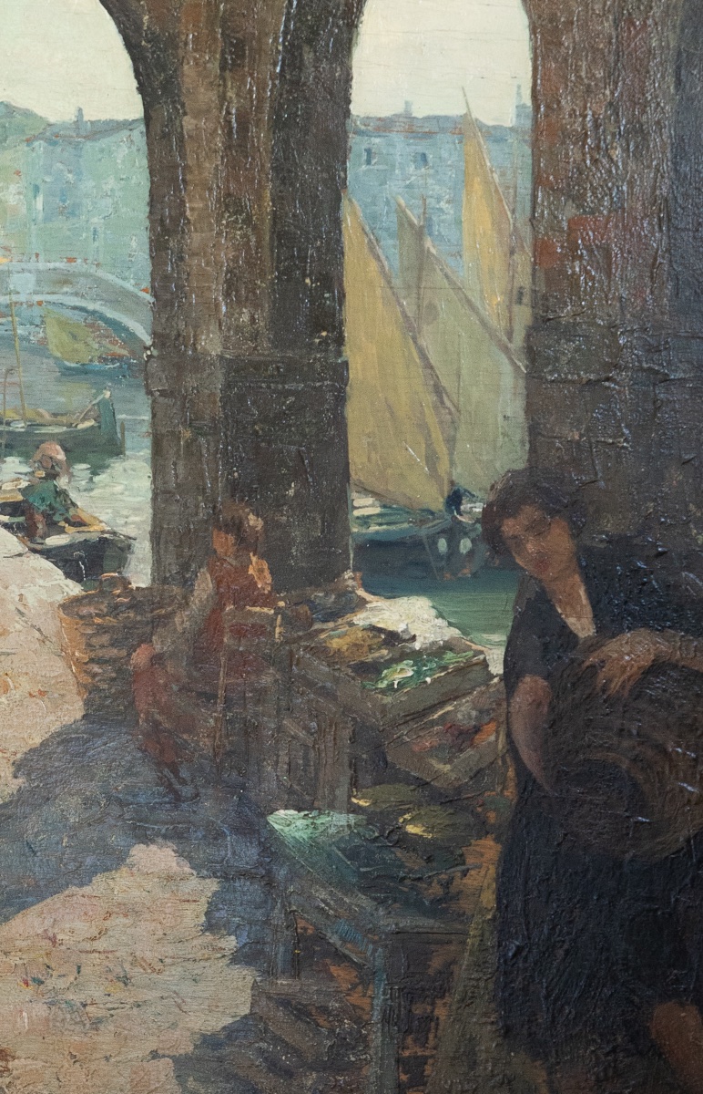 Angelo Brombo (1893-1962) – Scena di Mercato a Chioggia-photo-4