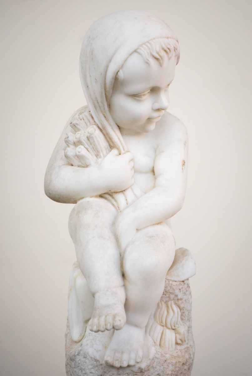 Coppia di putti allegorici in marmo di Carrara – XIX secolo-photo-2
