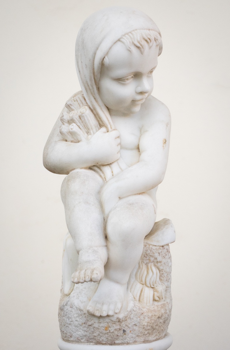 Coppia di putti allegorici in marmo di Carrara – XIX secolo-photo-2