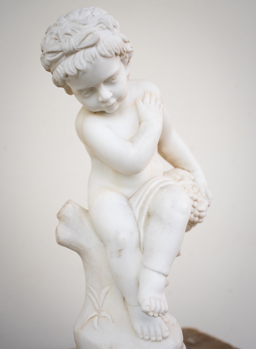 Coppia di putti allegorici in marmo di Carrara – XIX secolo-photo-5