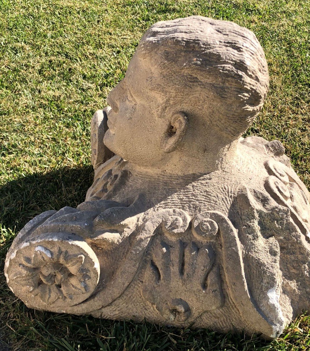 Sculpture en pierre tête d'homme, 18ème siècle-photo-1