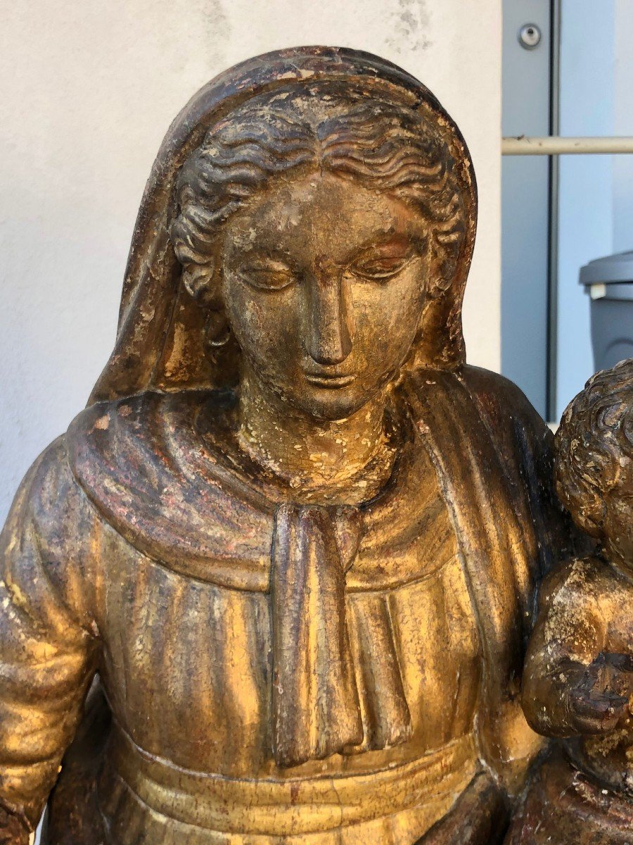 Sculpture du 17e siècle en bois doré Vierge à l'Enfant-photo-2
