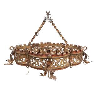 Lampadario in ferro battuto a 3 luci– Venezia, fine XIX secolo