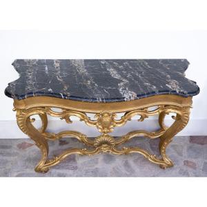 Consolle romana in legno dorato e Marmo Portoro
