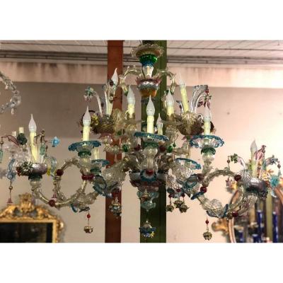 Grand Lustre En Verre De Murano  20e siècle