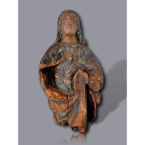 Gothic Orant In Polychrome Oak – France, 15th Century