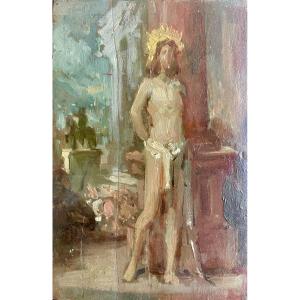 Ferdinand Humbert (1842–1934) — Study Of A Haloed Man, Standing Nude - Christ?