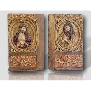 Malines School - Pair Of 15th Century Sculpted Bas-reliefs - Tempera On Gold Background