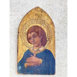 Elegant Young Saint In Prayer – Rare Italian Panel With Gold Ground – Tuscany, 15th Century