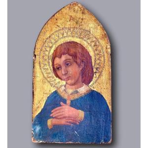 Elegant Young Saint In Prayer – Rare Italian Panel With Gold Ground – Tuscany, 15th Century