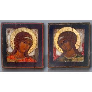 Pair Of Antique Russian Icons – Archangels Michael And Gabriel – Russia, Late 17th/early 18th Century