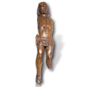 Saint Sebastian – Early Gothic Sculpture In Single-piece Oak – Europe – Late 12th Century
