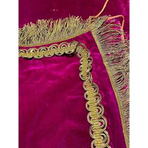 Large Altar Antependium In Crimson Velvet And Gold Trim – Baroque Liturgical Textile 
