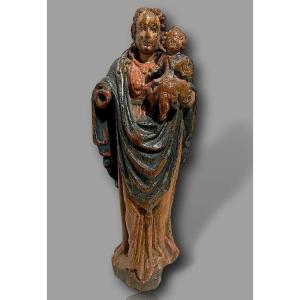 Virgin And Child - Polychrome Wood Sculpture - Touraine (france) - 17th Century