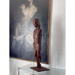 Exceptional Medieval Monoxyle Oak Carving Of Saint Sebastian - Primitive 12th Century