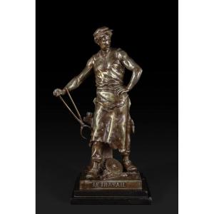 “the Work” Bronze Statue By Emile Louis Picault (1833-1915)