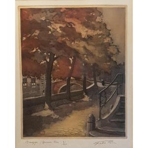 Color Engraving, Numbered (9/200) And Signed, “groene Grei” (bruges) By Gielis Pierre