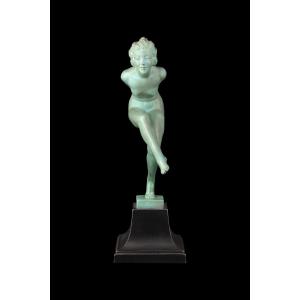 Patinated Metal Sculpture The "discus Thrower" By Garcia (sculptor) Art Deco