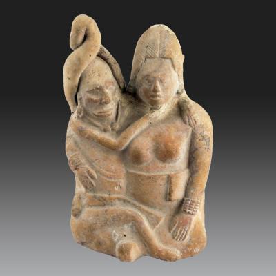 Two Seated Individuals, Mexico, Jaina Island, Maya (recent Classic, 600-900 Pcn)