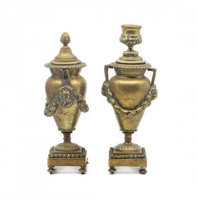 Pair Of Candlesticks Brass Double Function - 18th Century