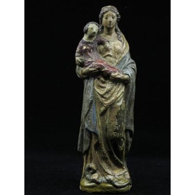 Virgin And Child In Terra Cotta Polychrome (signed I M) - 17th Century